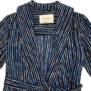 Babaton XS Blue White Pinstripe Kahlo Tie Robe Jacket Coat Aritzia Blazer Pocket